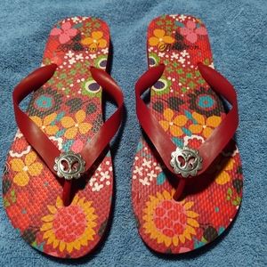 Brighton Women's Sandals Red Tropical Flower Print